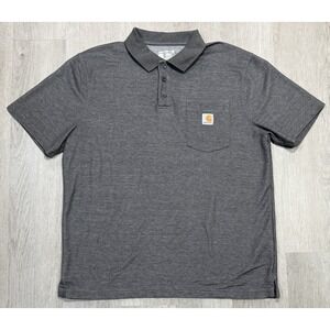 Carhartt Loose Fit Polo Shirt Men Size L Gray Short Sleeve Pocket Workwear EUC